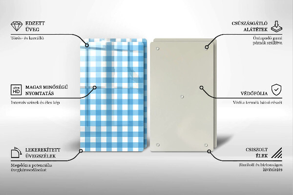 Herdabdeckplatte glas Blau-weißes Karomuster