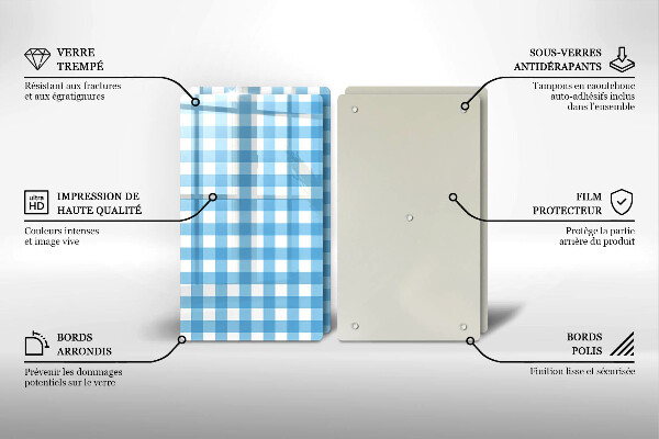 Herdabdeckplatte glas Blau-weißes Karomuster