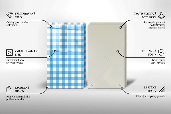 Herdabdeckplatte glas Blau-weißes Karomuster