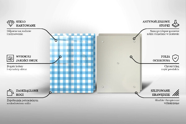 Herdabdeckplatte glas Blau-weißes Karomuster