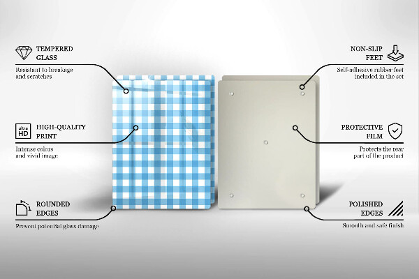 Herdabdeckplatte glas Blau-weißes Karomuster