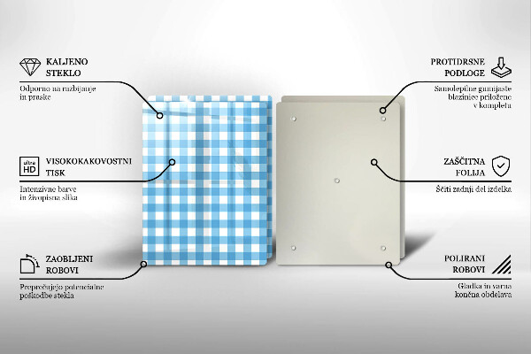 Herdabdeckplatte glas Blau-weißes Karomuster