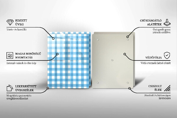 Herdabdeckplatte glas Blau-weißes Karomuster