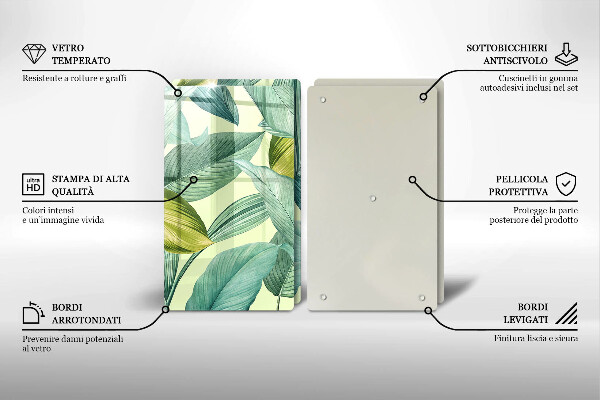 Herdabdeckplatte glas Grüne tropische Blätter