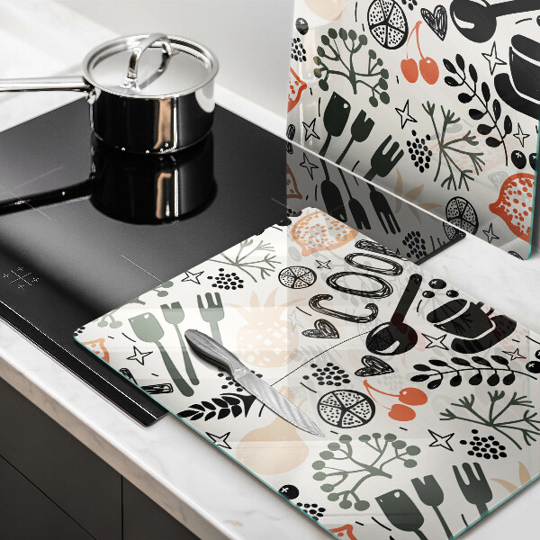 Herdabdeckplatte glas Cartoon-Küchenmotiv