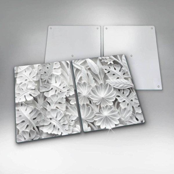 Herdabdeckplatte glas weiße Blumen