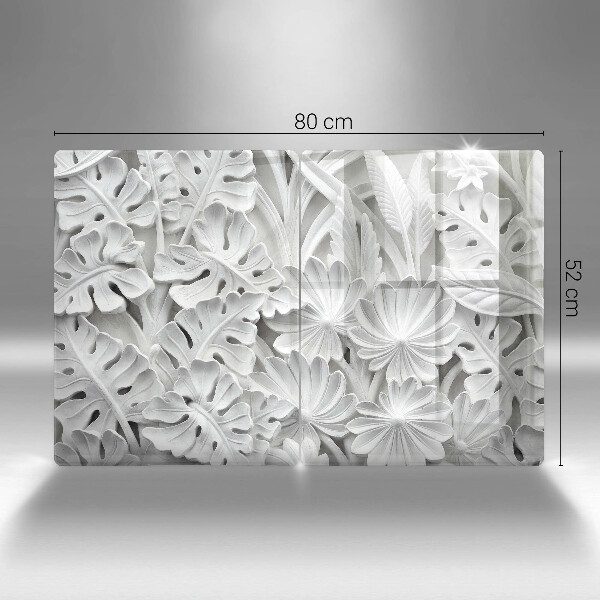 Herdabdeckplatte glas weiße Blumen