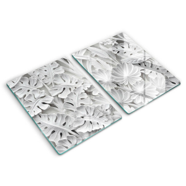 Herdabdeckplatte glas weiße Blumen