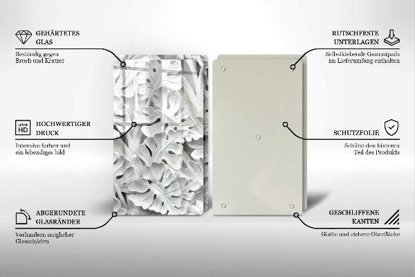 Herdabdeckplatte glas weiße Blumen