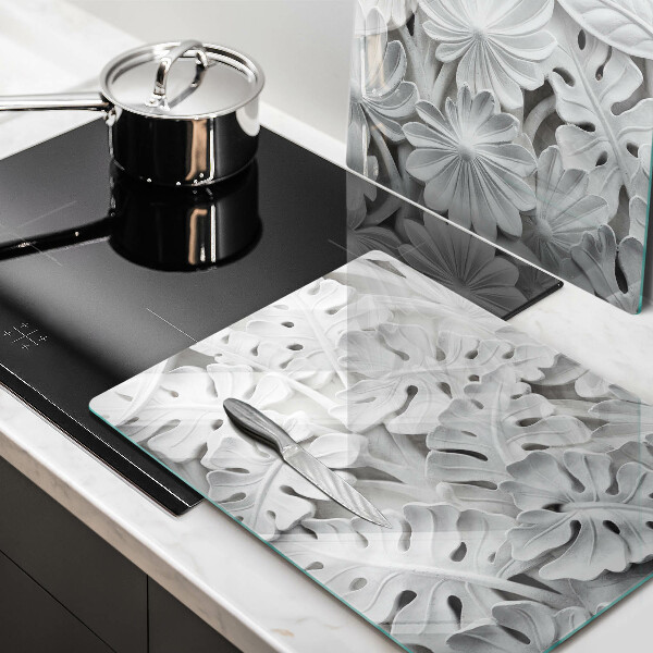 Herdabdeckplatte glas weiße Blumen