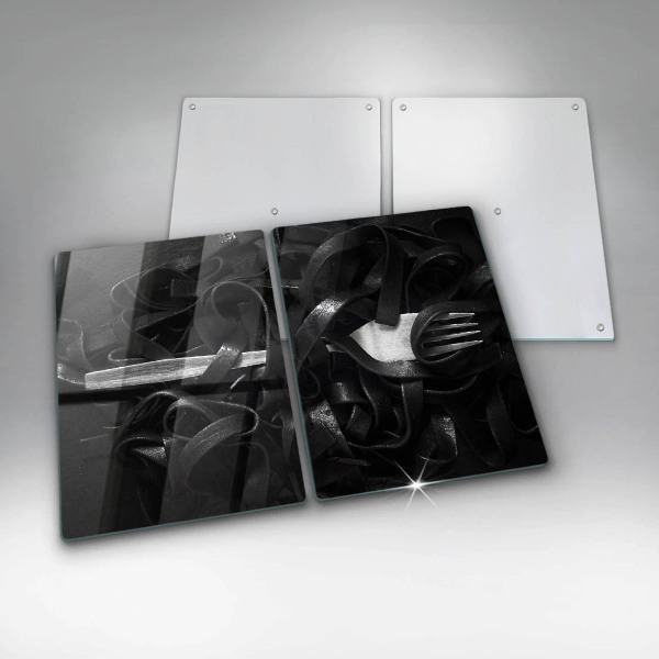 Herdabdeckplatte glas Schwarze Tagliatelle-Nudeln