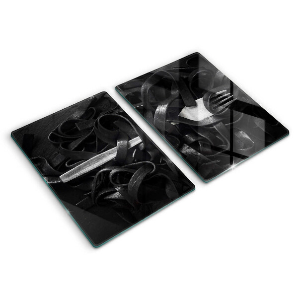 Herdabdeckplatte glas Schwarze Tagliatelle-Nudeln