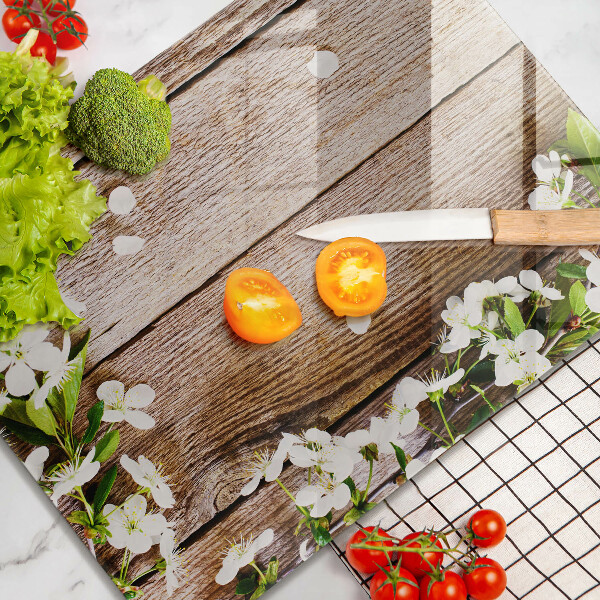 Herd abdeckplatte Weiße Blumen auf den Brettern