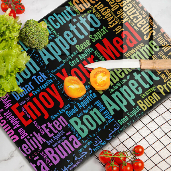 Herdabdeckplatte glas Untertitel Guten Appetit Sprachen