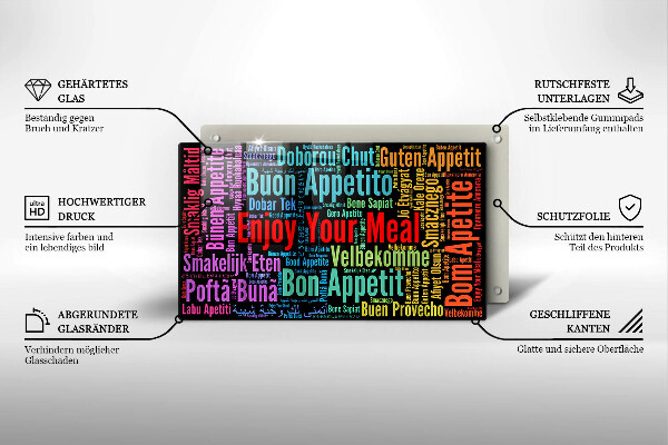 Herdabdeckplatte glas Untertitel Guten Appetit Sprachen
