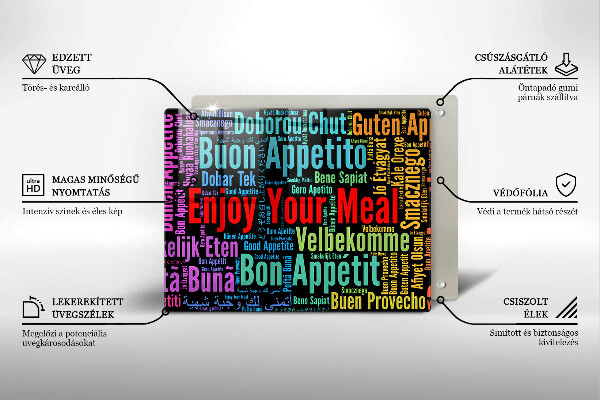 Herdabdeckplatte glas Untertitel Guten Appetit Sprachen
