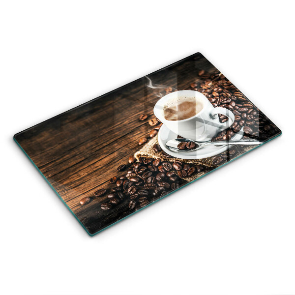 Herdabdeckplatte glas Tasse und Kaffeebohnen