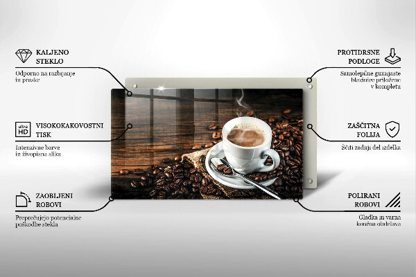 Herdabdeckplatte glas Tasse und Kaffeebohnen