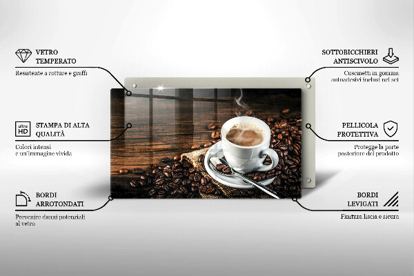 Herdabdeckplatte glas Tasse und Kaffeebohnen
