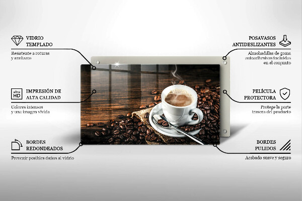 Herdabdeckplatte glas Tasse und Kaffeebohnen