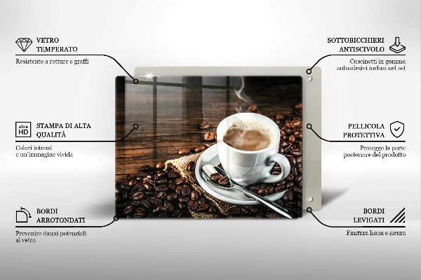 Herdabdeckplatte glas Tasse und Kaffeebohnen