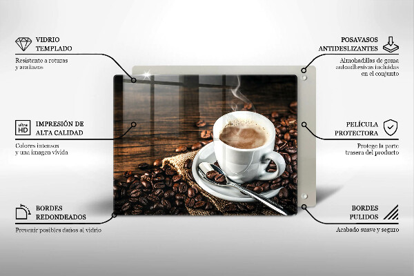 Herdabdeckplatte glas Tasse und Kaffeebohnen