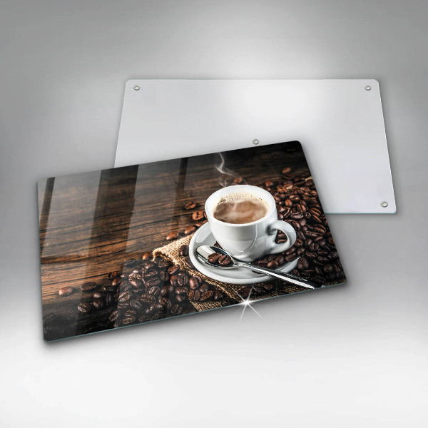 Herdabdeckplatte glas Tasse und Kaffeebohnen