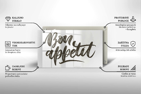Herdabdeckplatte glas Inscription Bon Appetit