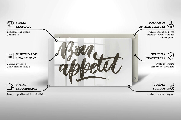 Herdabdeckplatte glas Inscription Bon Appetit