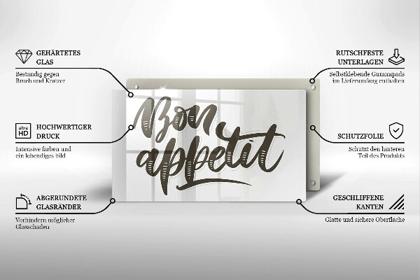 Herdabdeckplatte glas Inscription Bon Appetit