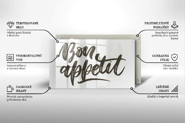 Herdabdeckplatte glas Inscription Bon Appetit