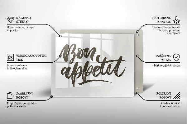 Herdabdeckplatte glas Inscription Bon Appetit