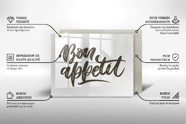 Herdabdeckplatte glas Inscription Bon Appetit