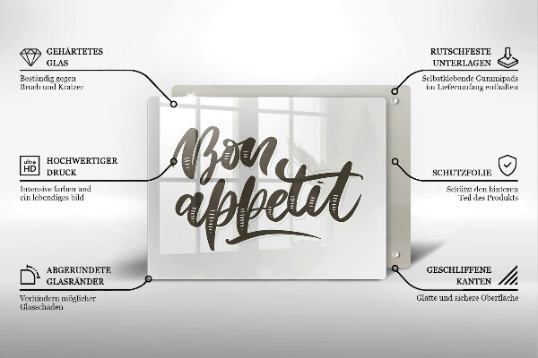 Herdabdeckplatte glas Inscription Bon Appetit