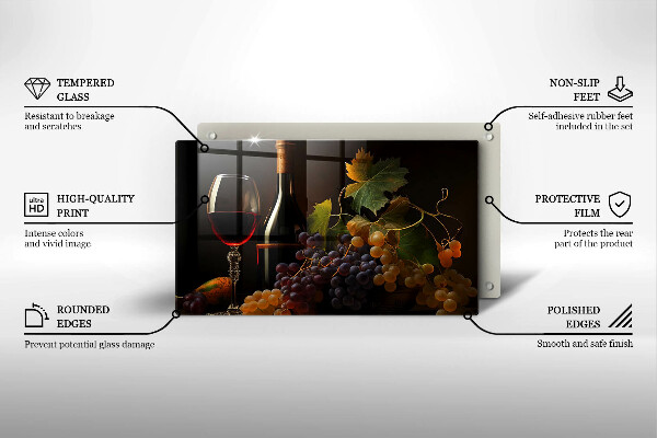 Herdabdeckplatte glas Glas Wein und Trauben