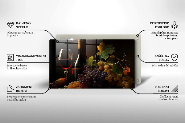 Herdabdeckplatte glas Glas Wein und Trauben