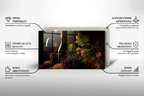 Herdabdeckplatte glas Glas Wein und Trauben