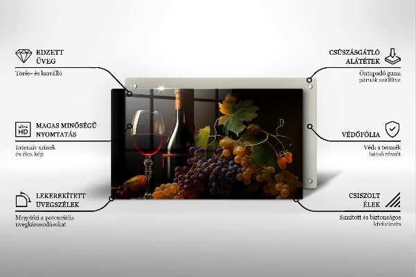 Herdabdeckplatte glas Glas Wein und Trauben