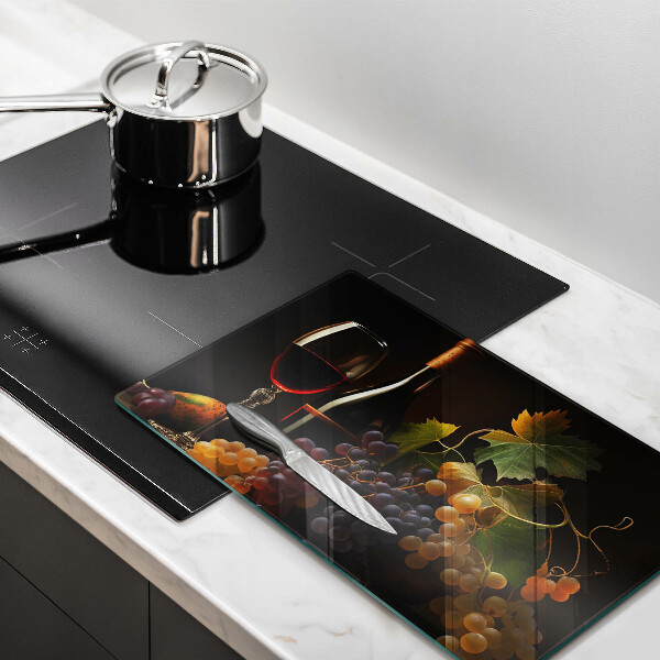 Herdabdeckplatte glas Glas Wein und Trauben