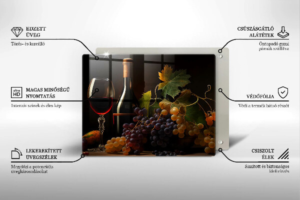 Herdabdeckplatte glas Glas Wein und Trauben