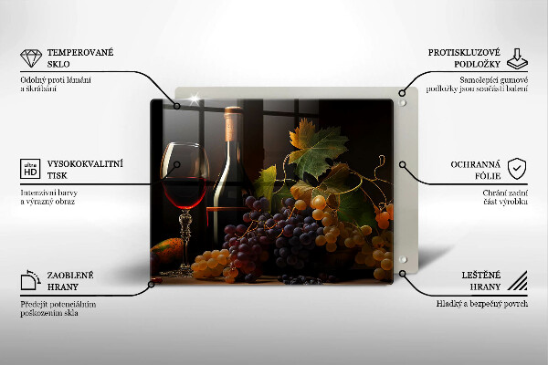 Herdabdeckplatte glas Glas Wein und Trauben