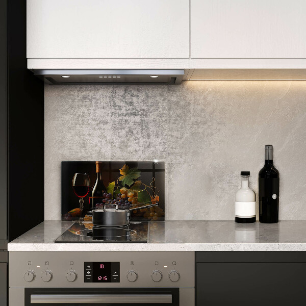 Herdabdeckplatte glas Glas Wein und Trauben