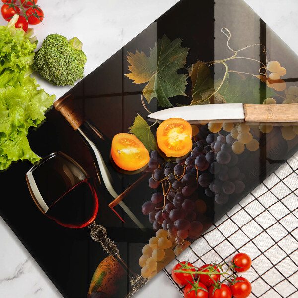 Herdabdeckplatte glas Glas Wein und Trauben