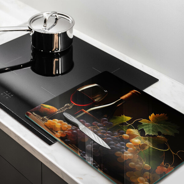 Herdabdeckplatte glas Glas Wein und Trauben