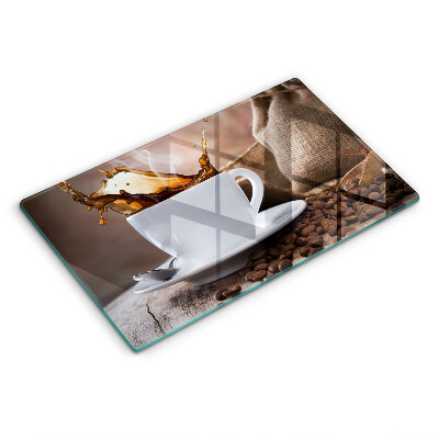 Herdabdeckplatte glas Tasse und Kaffeebohnen