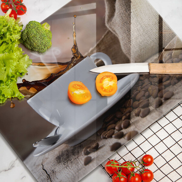 Herdabdeckplatte glas Tasse und Kaffeebohnen