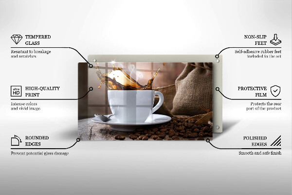 Herdabdeckplatte glas Tasse und Kaffeebohnen