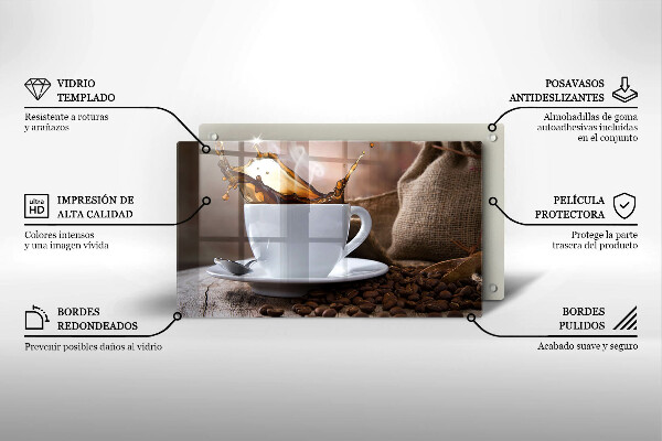 Herdabdeckplatte glas Tasse und Kaffeebohnen