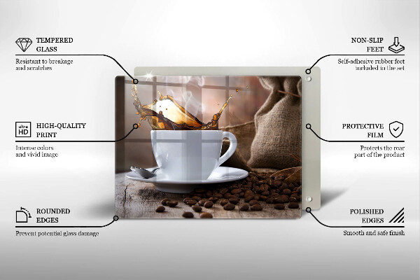 Herdabdeckplatte glas Tasse und Kaffeebohnen