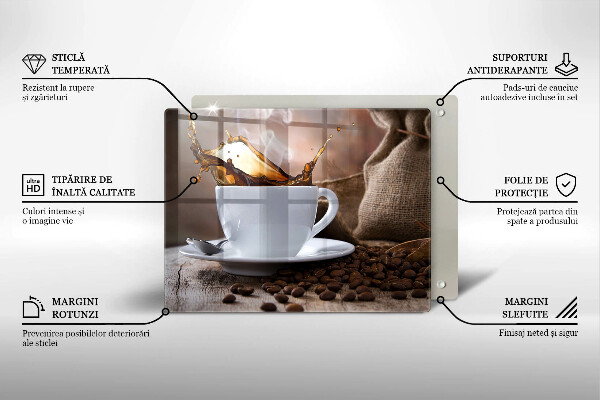 Herdabdeckplatte glas Tasse und Kaffeebohnen